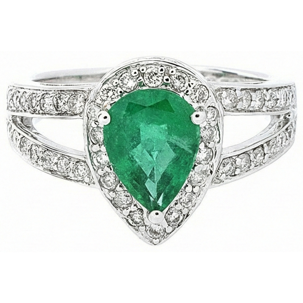 6 Carats Pear Green Emerald GIA With Natural Earth Mined Diamond Wedding Ring White Gold 14K