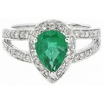 6 Carats Pear Green Emerald GIA With Natural Earth Mined Diamond Wedding Ring White Gold 14K