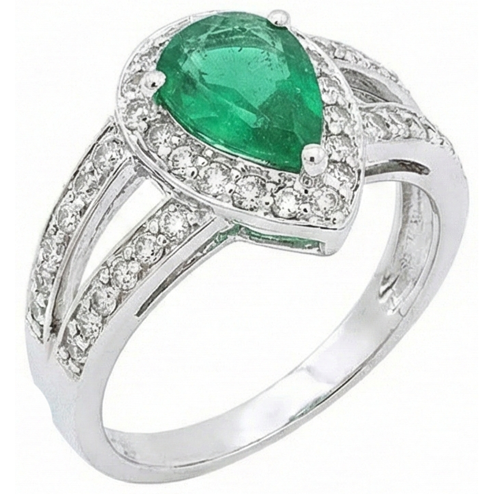 6 Carats Pear Green Emerald GIA With Natural Earth Mined Diamond Wedding Ring White Gold 14K