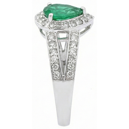 6 Carats Pear Green Emerald GIA With Natural Earth Mined Diamond Wedding Ring White Gold 14K