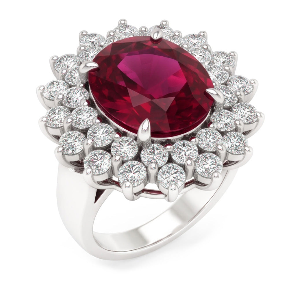 6 Carats Red Oval Cut Tourmaline And Natural Earth Mined Diamond Anniversary Ring