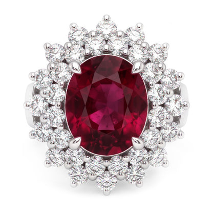 6 Carats Red Oval Cut Tourmaline And Natural Earth Mined Diamond Anniversary Ring