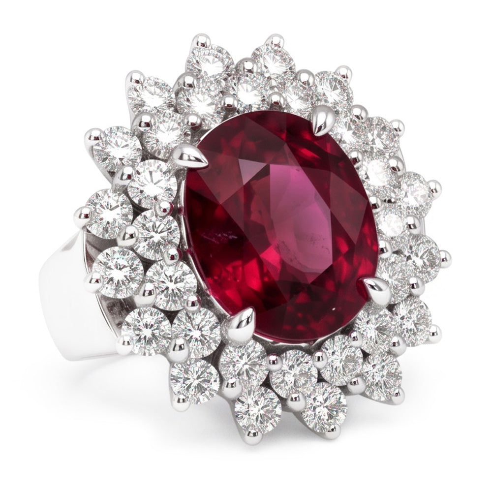 6 Carats Red Oval Cut Tourmaline And Natural Earth Mined Diamond Anniversary Ring