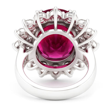 6 Carats Red Oval Cut Tourmaline And Natural Earth Mined Diamond Anniversary Ring