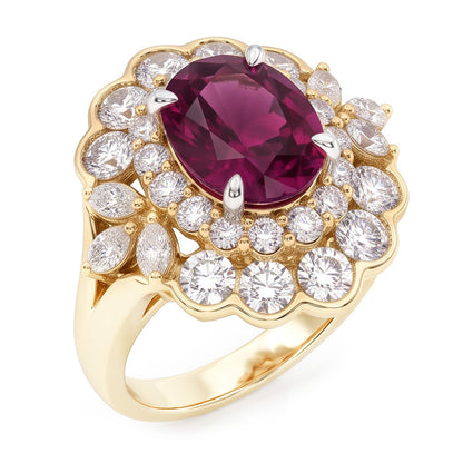 6 Carats Red Oval Cut Tourmaline And Natural Earth Mined Diamond Wedding Ring