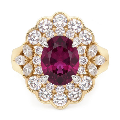 6 Carats Red Oval Cut Tourmaline And Natural Earth Mined Diamond Wedding Ring