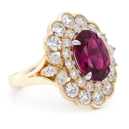 6 Carats Red Oval Cut Tourmaline And Natural Earth Mined Diamond Wedding Ring