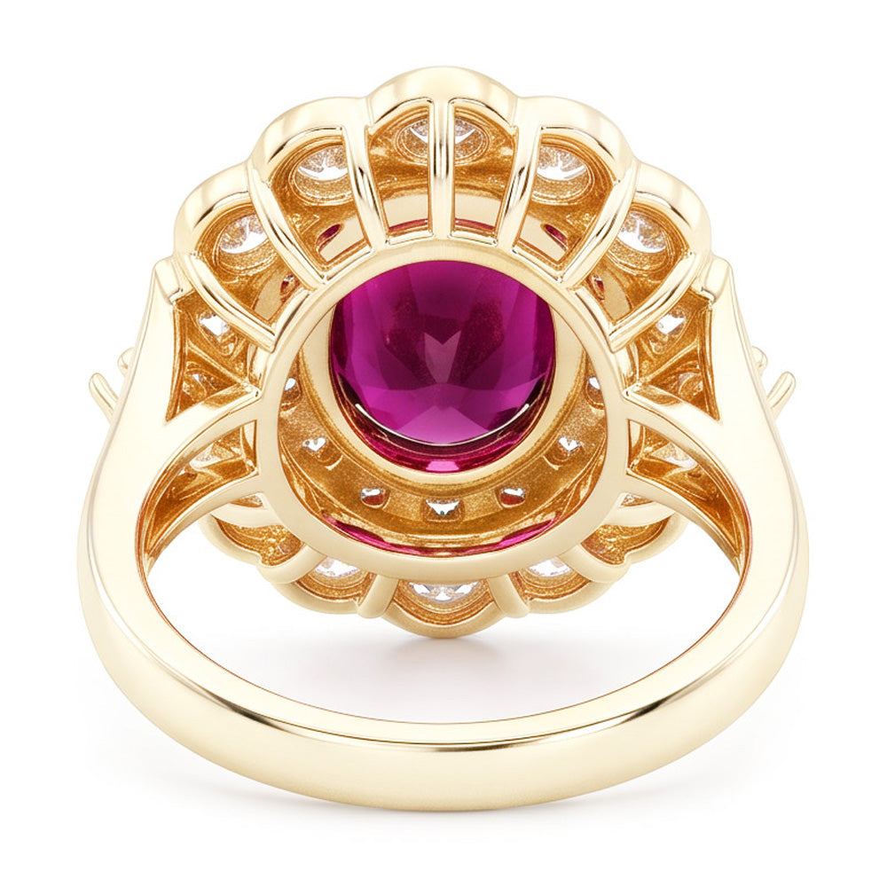 6 Carats Red Oval Cut Tourmaline And Natural Earth Mined Diamond Wedding Ring