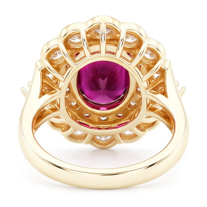6 Carats Red Oval Cut Tourmaline And Natural Earth Mined Diamond Wedding Ring