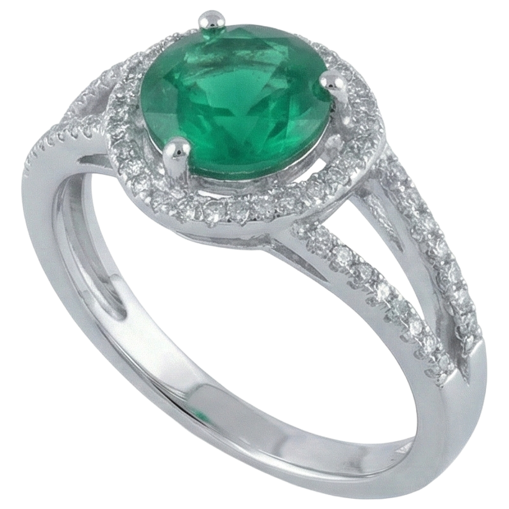 6 Carats Round Shape Green Emerald GIA With Natural Earth Mined Diamond Ring Gold