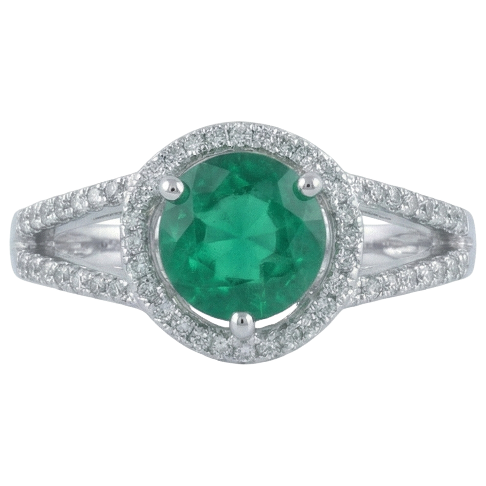 6 Carats Round Shape Green Emerald GIA With Natural Earth Mined Diamond Ring Gold