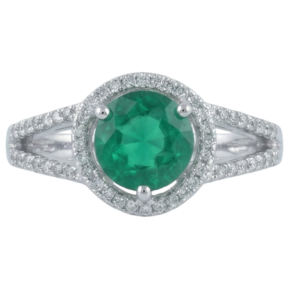 6 Carats Round Shape Green Emerald GIA With Natural Earth Mined Diamond Ring Gold
