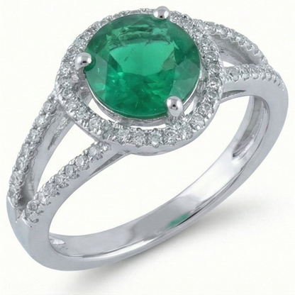 6 Carats Round Shape Green Emerald GIA With Natural Earth Mined Diamond Ring Gold