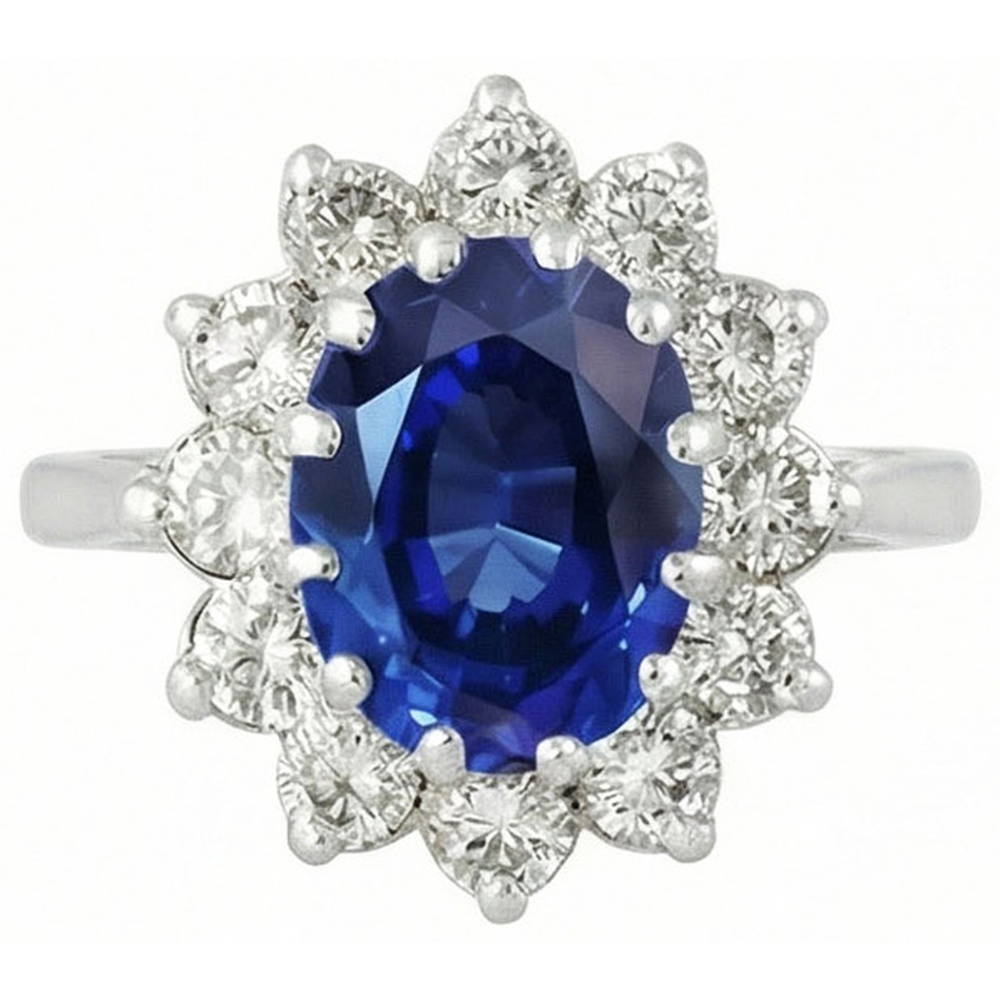 6 Carats Sri Lanka Blue Sapphire Natural Earth Mined Diamonds Ring 14K White Gold