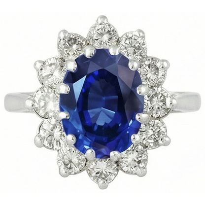 6 Carats Sri Lanka Blue Sapphire Natural Earth Mined Diamonds Ring 14K White Gold