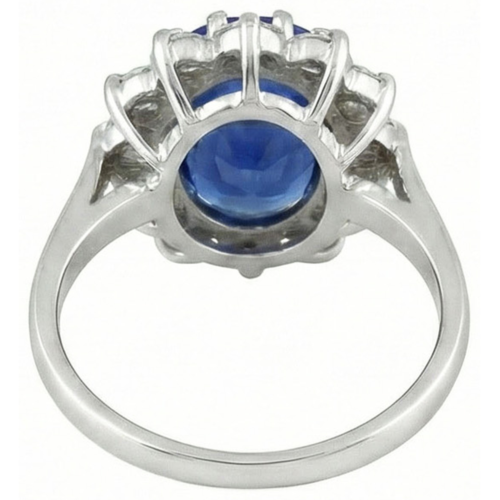 6 Carats Sri Lanka Blue Sapphire Natural Earth Mined Diamonds Ring 14K White Gold