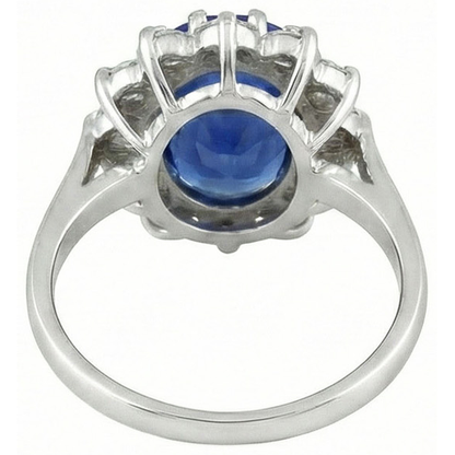 6 Carats Sri Lanka Blue Sapphire Natural Earth Mined Diamonds Ring 14K White Gold