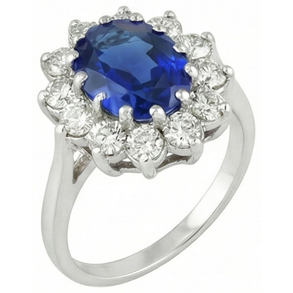 6 Carats Sri Lanka Blue Sapphire Natural Earth Mined Diamonds Ring 14K White Gold