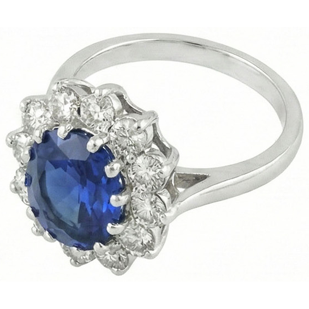 6 Carats Sri Lanka Blue Sapphire Natural Earth Mined Diamonds Ring 14K White Gold