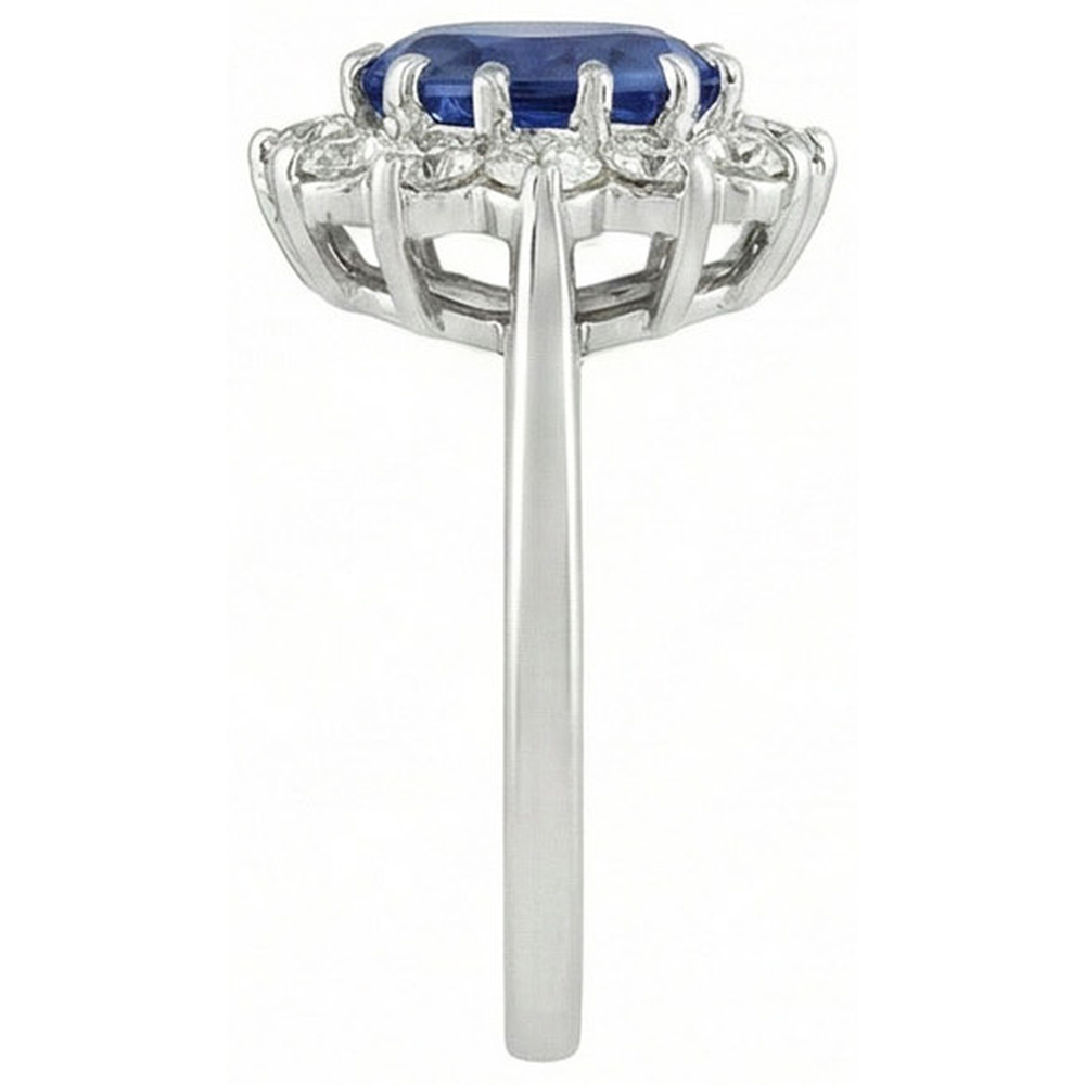 6 Carats Sri Lanka Blue Sapphire Natural Earth Mined Diamonds Ring 14K White Gold