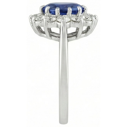 6 Carats Sri Lanka Blue Sapphire Natural Earth Mined Diamonds Ring 14K White Gold