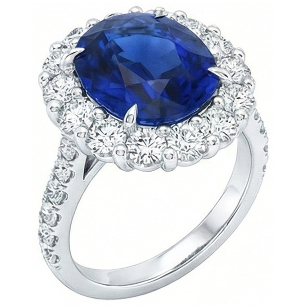 6 Carats Sri Lanka Sapphire Natural Earth Mined Diamond Gemstone Ring White Gold 14K