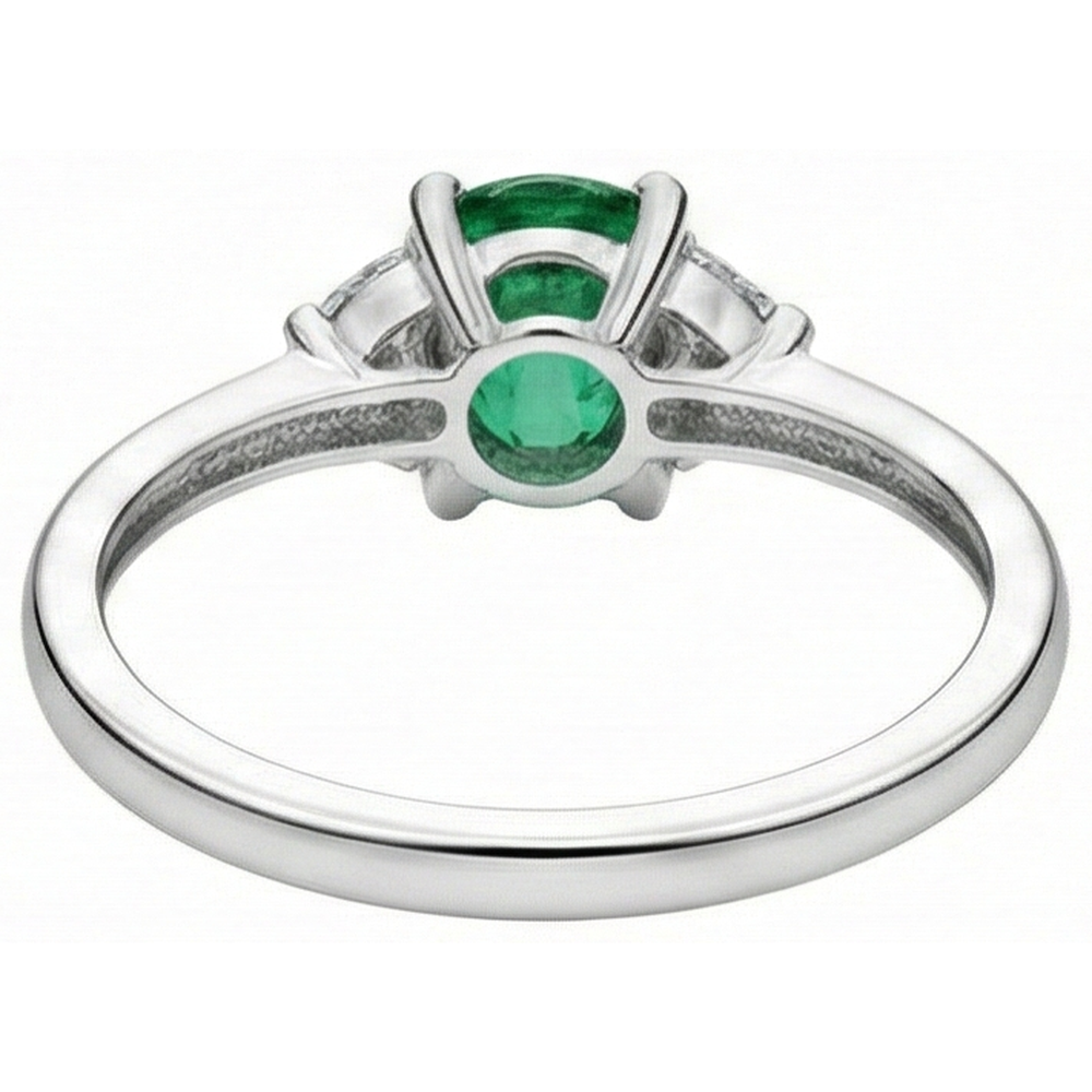 6 Carats Three Stone Green Emerald GIA And Natural Earth Mined Diamonds Ring 14K White Gold