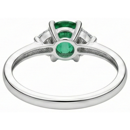 6 Carats Three Stone Green Emerald GIA And Natural Earth Mined Diamonds Ring 14K White Gold