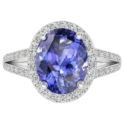 6 Ct Halo Tanzanite With Natural Earth Mined Diamonds Ring White Gold 14K