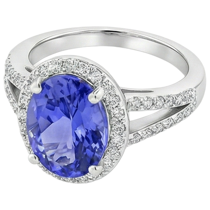 6 Ct Halo Tanzanite With Natural Earth Mined Diamonds Ring White Gold 14K