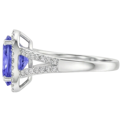 6 Ct Halo Tanzanite With Natural Earth Mined Diamonds Ring White Gold 14K