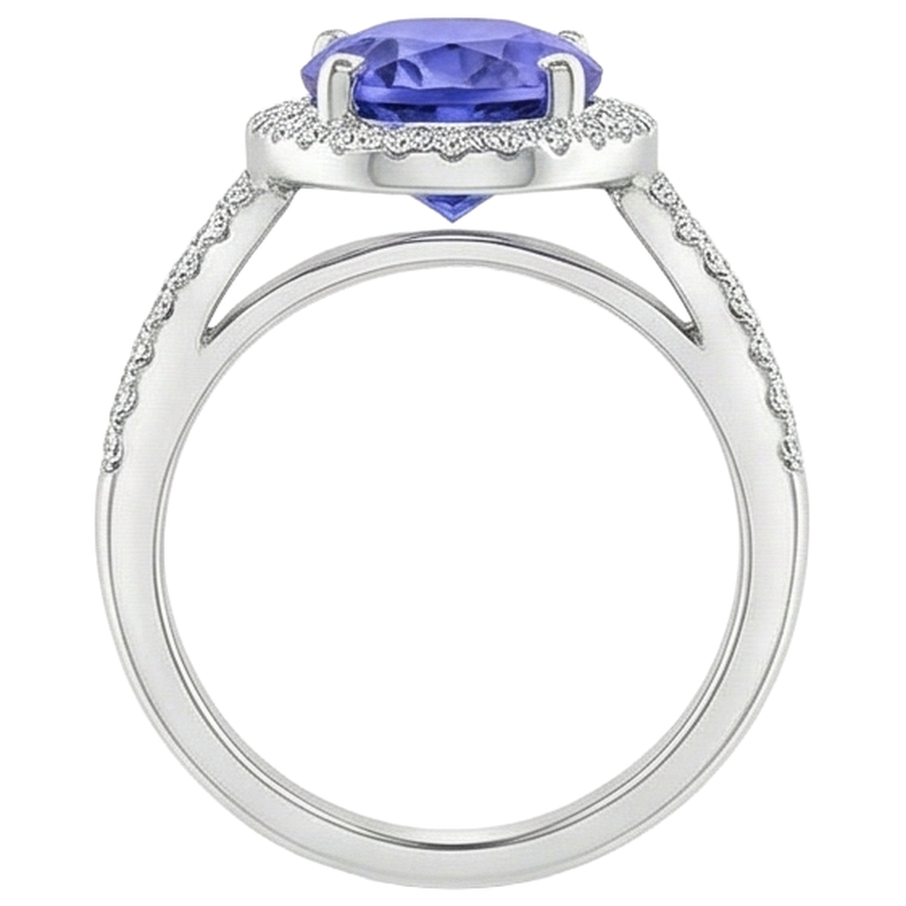 6 Ct Halo Tanzanite With Natural Earth Mined Diamonds Ring White Gold 14K