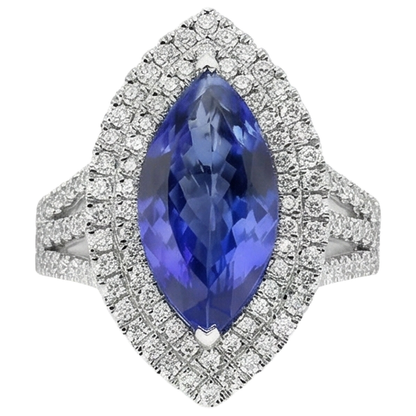 6 Ct Natural Earth Mined Diamond With Marquise Cut Tanzanite Stone Ring White Gold 14K