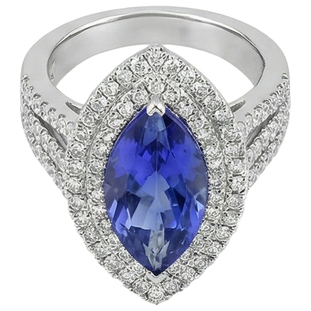 6 Ct Natural Earth Mined Diamond With Marquise Cut Tanzanite Stone Ring White Gold 14K