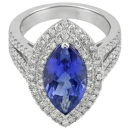6 Ct Natural Earth Mined Diamond With Marquise Cut Tanzanite Stone Ring White Gold 14K