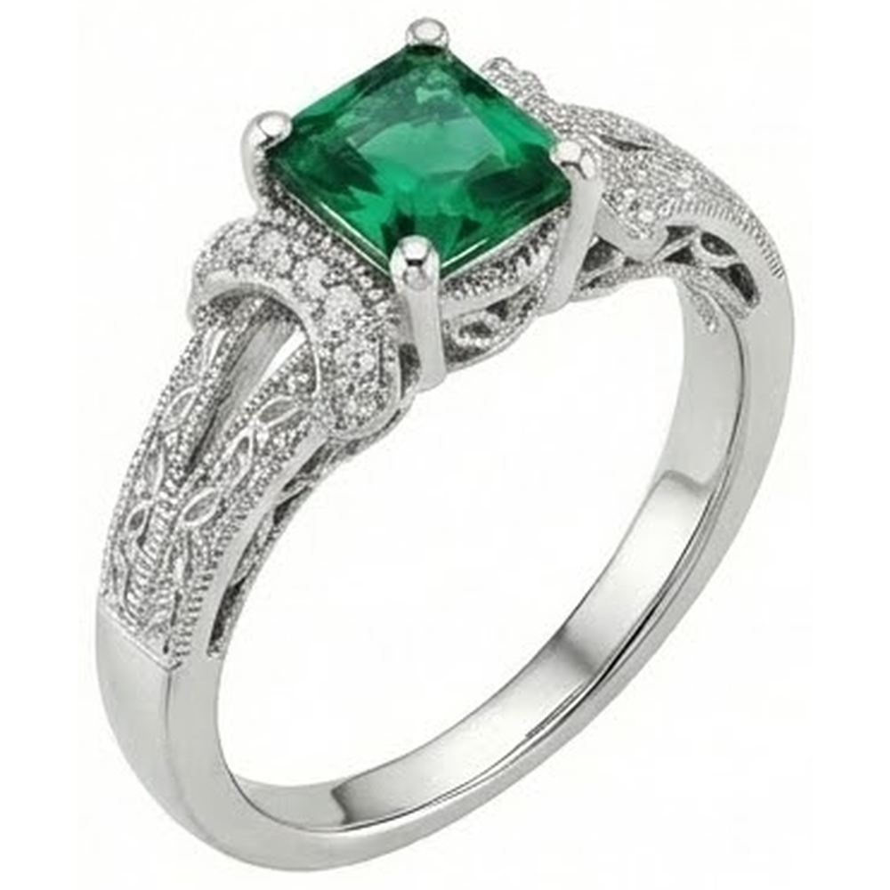 6 Ct Princess Cut Green Emerald GIA Natural Earth Mined Diamond Ring White Gold Fine Jewelry