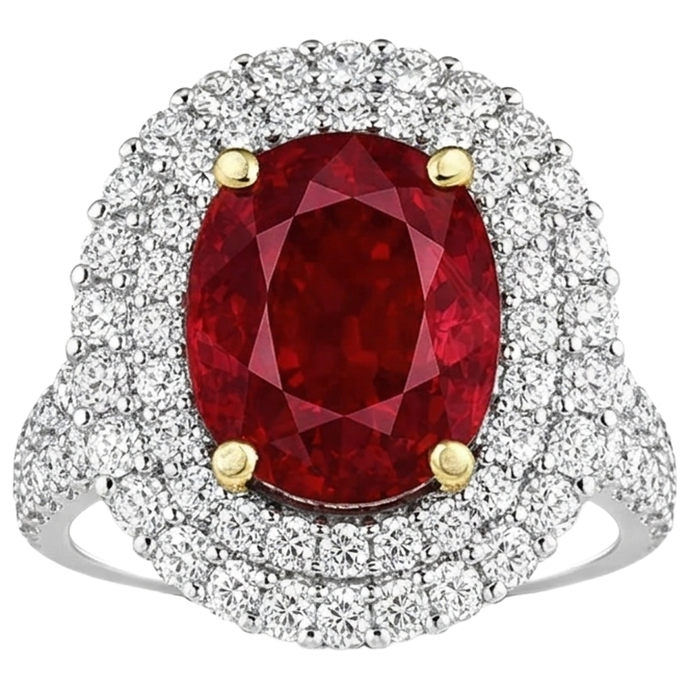 6 Ct Red Ruby IGI CERTIFIED With Diamonds Ring Prong Set Gold 14K