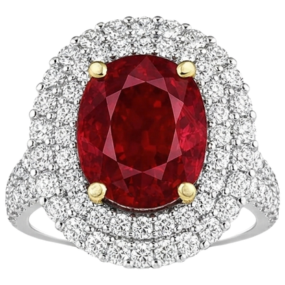 6 Ct Red Ruby IGI CERTIFIED With Diamonds Ring Prong Set Gold 14K