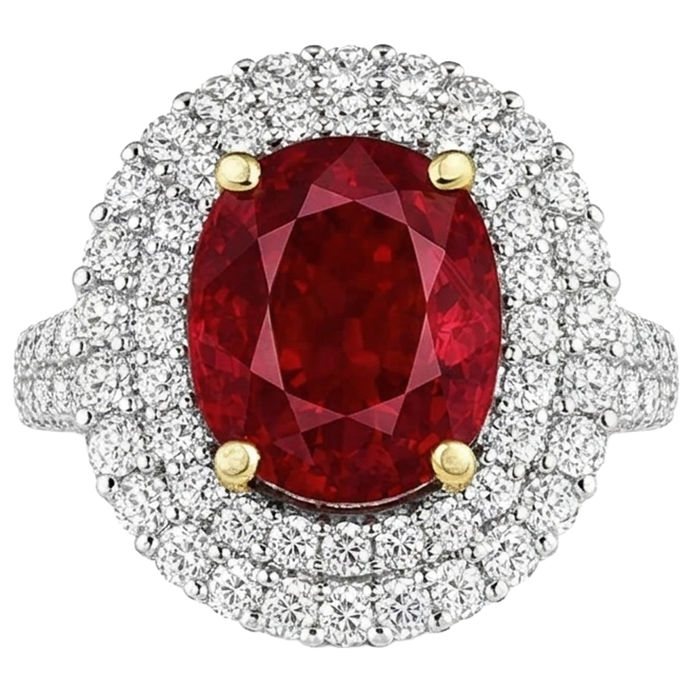 6 Ct Red Ruby IGI CERTIFIED With Diamonds Ring Prong Set Gold 14K