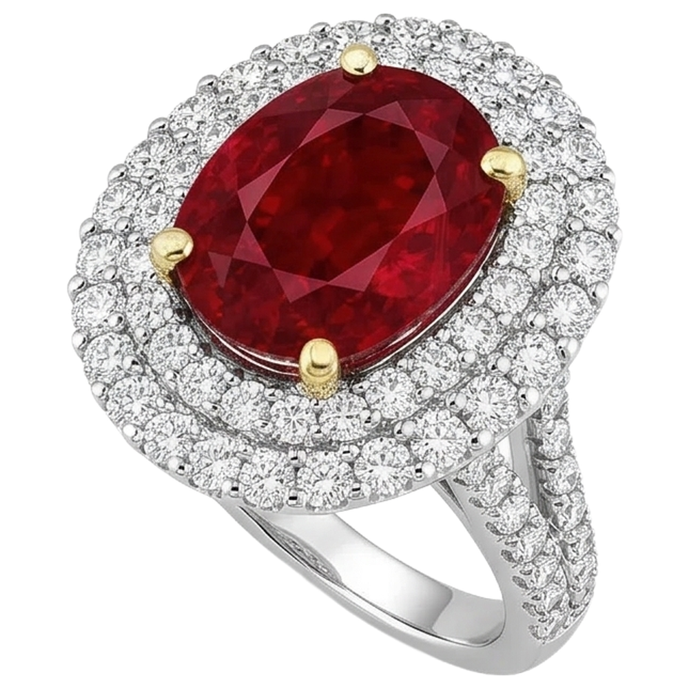 6 Ct Red Ruby IGI CERTIFIED With Diamonds Ring Prong Set Gold 14K