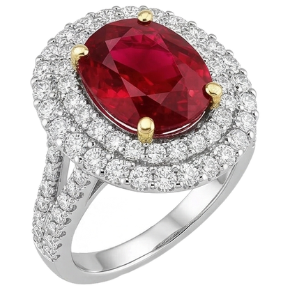 6 Ct Red Ruby IGI CERTIFIED With Diamonds Ring Prong Set Gold 14K