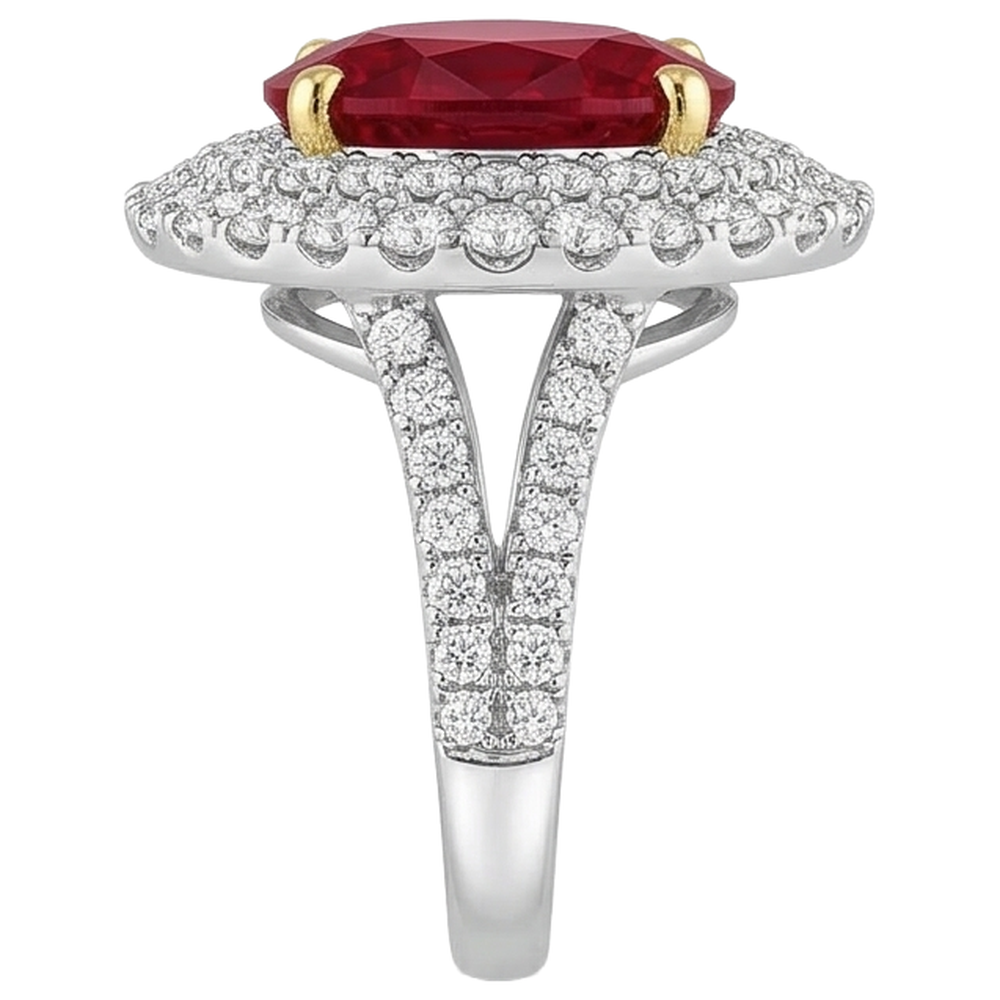 6 Ct Red Ruby IGI CERTIFIED With Diamonds Ring Prong Set Gold 14K