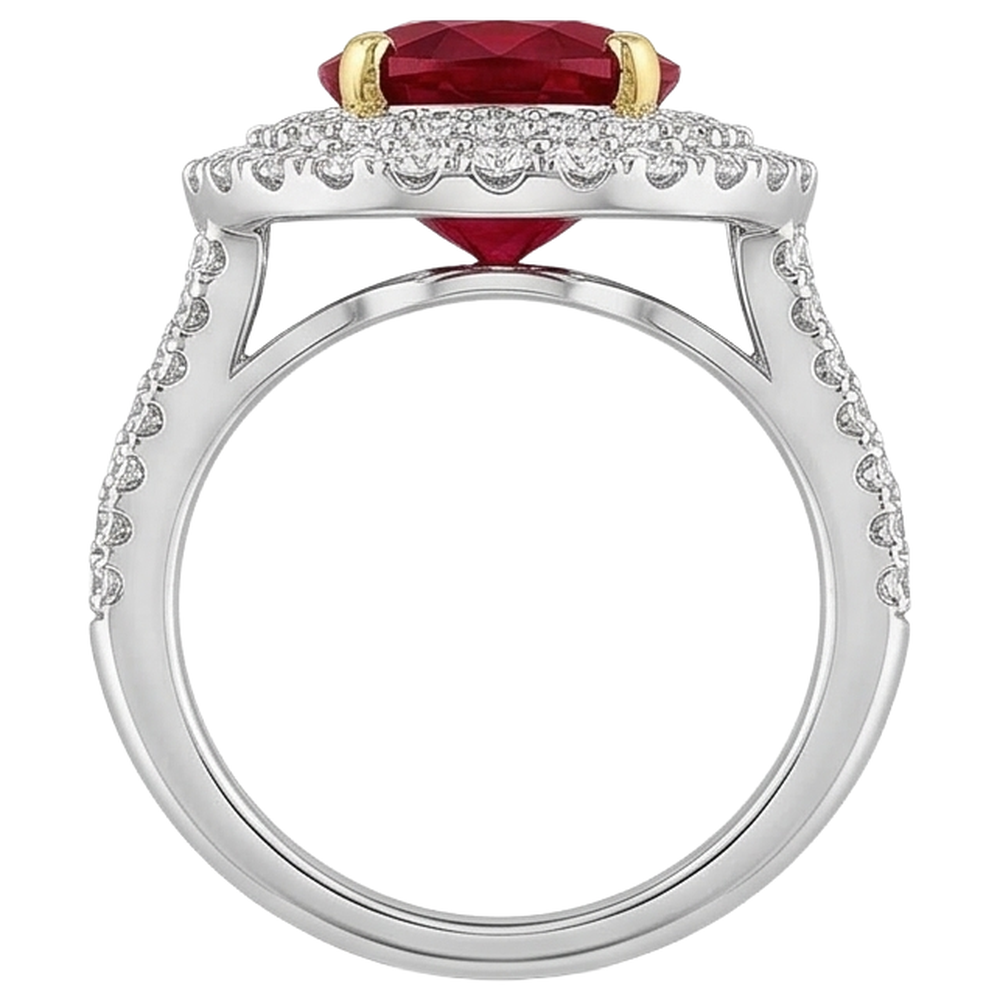 6 Ct Red Ruby IGI CERTIFIED With Diamonds Ring Prong Set Gold 14K