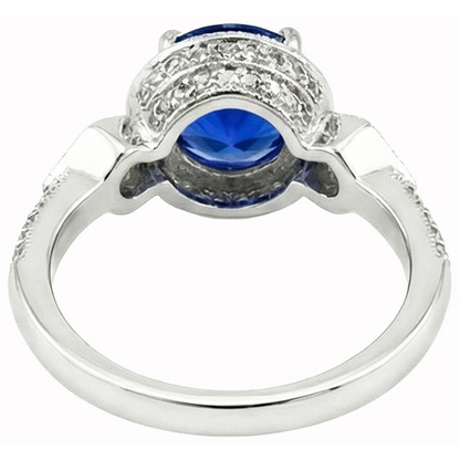 6 Ct Round Genuine Sri Lanka Sapphire And Natural Earth Mined Diamonds White Gold 14K