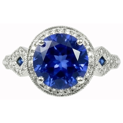 6 Ct Round Genuine Sri Lanka Sapphire And Natural Earth Mined Diamonds White Gold 14K