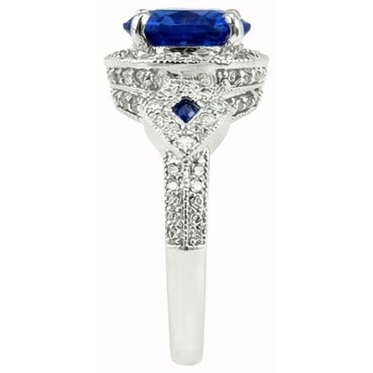 6 Ct Round Genuine Sri Lanka Sapphire And Natural Earth Mined Diamonds White Gold 14K