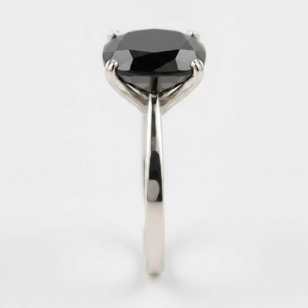6 Carat Cushion Black Diamond Solitaire Ring Natural 14K White Gold