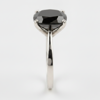 6 Carat Cushion Black Diamond Solitaire Ring Natural 14K White Gold