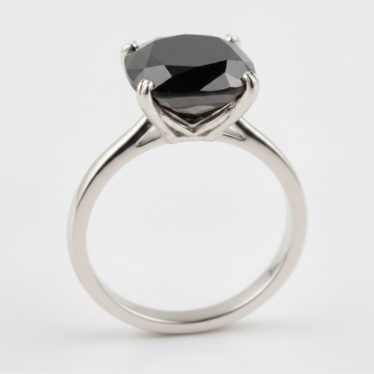 6 Carat Cushion Black Diamond Solitaire Ring Natural 14K White Gold