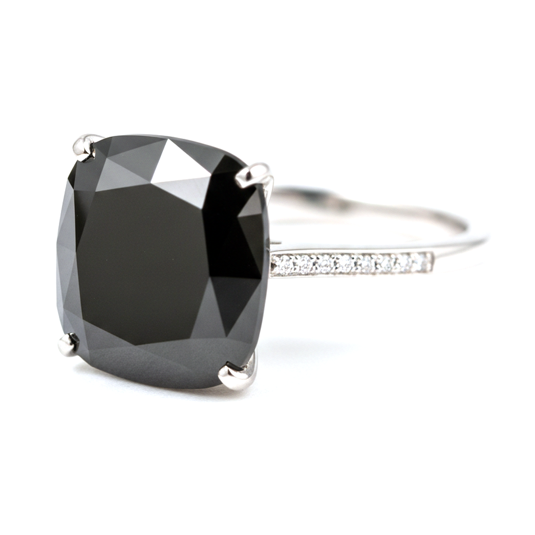 3 Carat Cushion Black Diamond Solitaire Ring Natural 14K White Gold